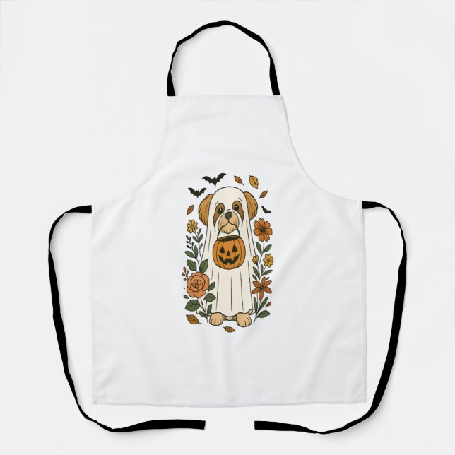 Halloween Shih Tzu mit Herbstblumen Schürze (Vorderseite)