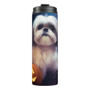 Halloween Shih Tzu mit Kürbissen Gruselig Thermosbecher