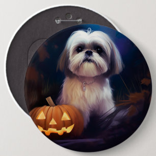 Halloween Shih Tzu mit Pumpkins Beängstigend Button