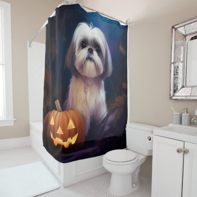 Halloween Shih Tzu mit Pumpkins Beängstigend Duschvorhang (Beispiel)