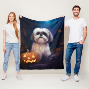 Halloween Shih Tzu mit Pumpkins Beängstigend Fleecedecke