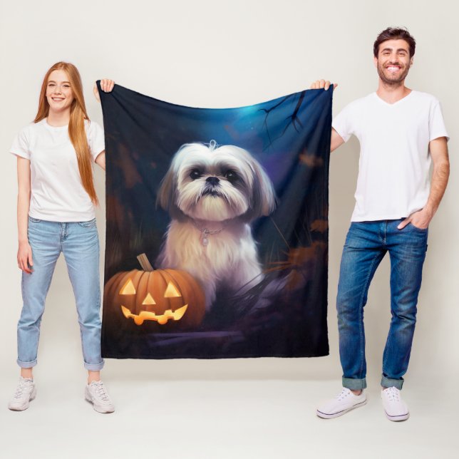 Halloween Shih Tzu mit Pumpkins Beängstigend Fleecedecke (Beispiel)