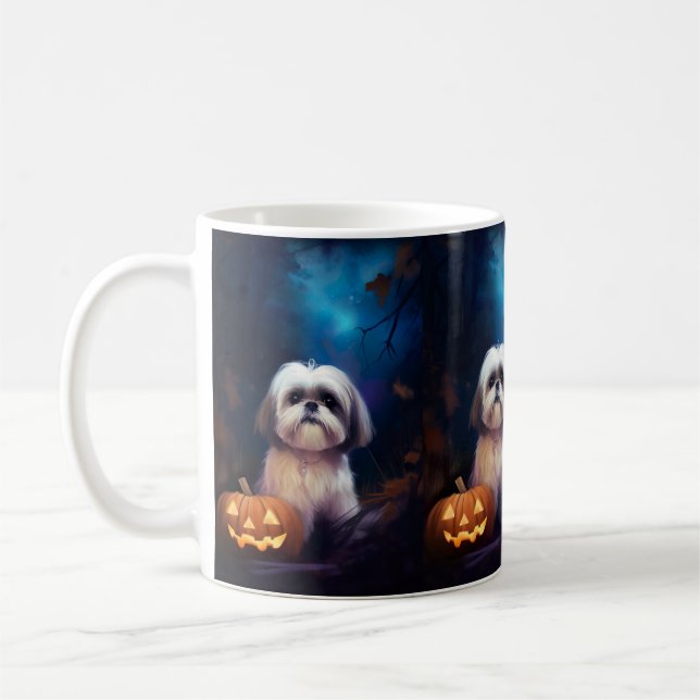 Halloween Shih Tzu mit Pumpkins Beängstigend Kaffeetasse (Links)