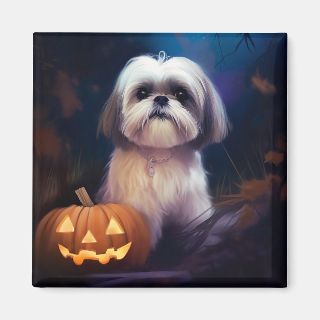 Halloween Shih Tzu mit Pumpkins Beängstigend Magnet (Vorne)