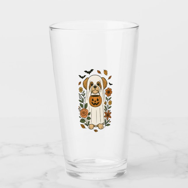 Halloween Shih Tzu with Fall Flowers Glas (Vorderseite)