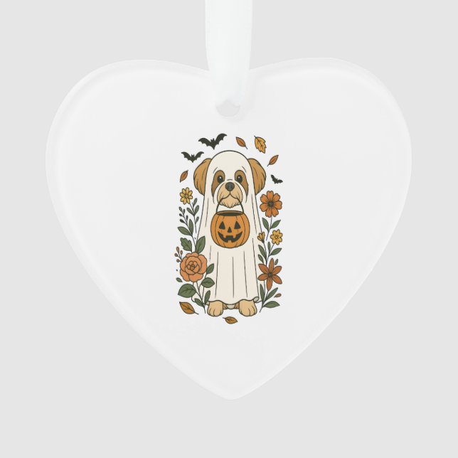 Halloween Shih Tzu with Fall Flowers Ornament (Vorderseite)