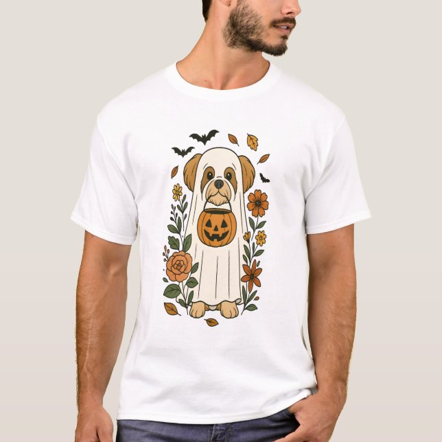 Halloween Shih Tzu with Fall Flowers T-Shirt (Vorderseite)