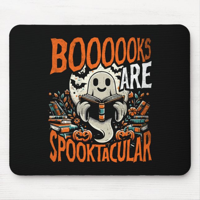 Halloween Shirt Buch Lover Design Ghost mit Bücher Mousepad (Vorne)