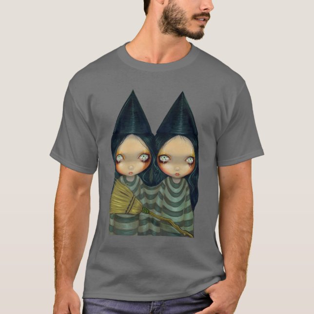 Halloween-Shirt Hexe mit zwei Witchy Schwestern T-Shirt (Vorderseite)
