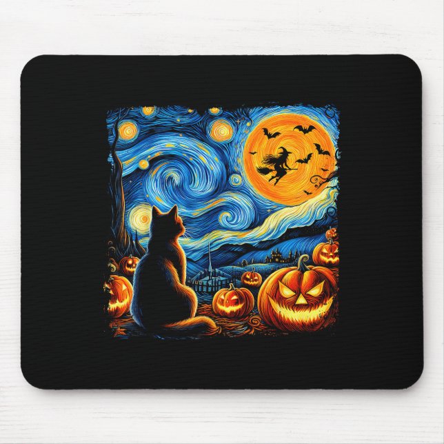 Halloween Shirt Men Women Black Cat Pumpkins Bats  Mousepad (Vorne)