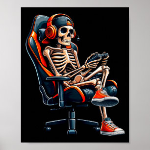 Halloween-Shirts Skelett-Gamer Videospiel-Jungen Poster