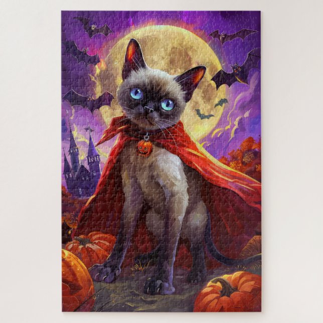 Halloween Siamese Cat Vampire Pumpkins Beängstigen (Vertikal)