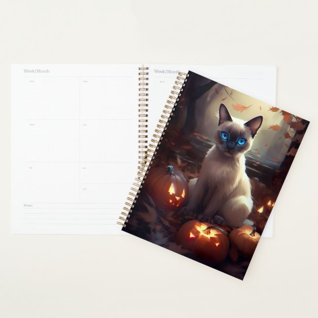 Halloween Siamkatze mit Pumpkins Beängstigend Planer (Anzeige)