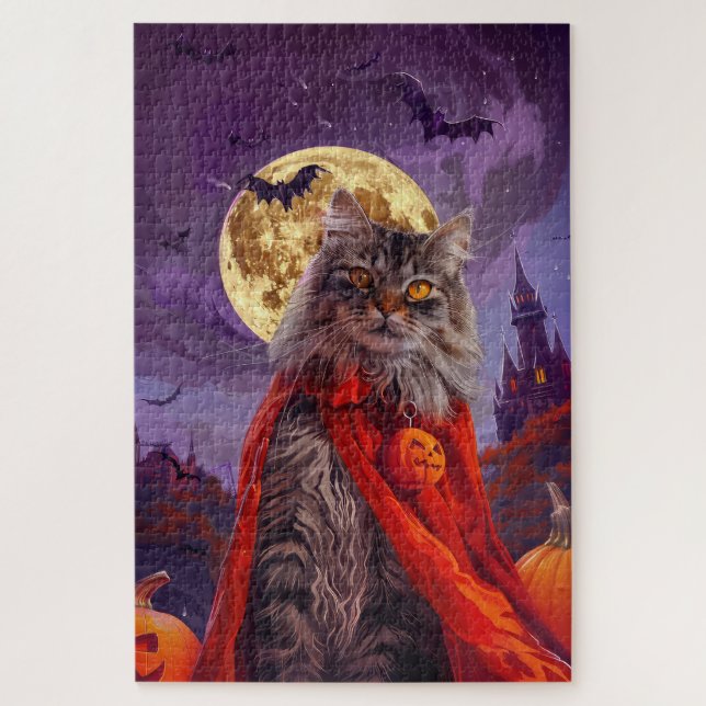 Halloween Siberian Cat Vampire Pumpkins Beängstige (Vertikal)