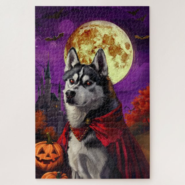 Halloween Sibirien Husky Vampire Pumpkins Beängsti (Vertikal)