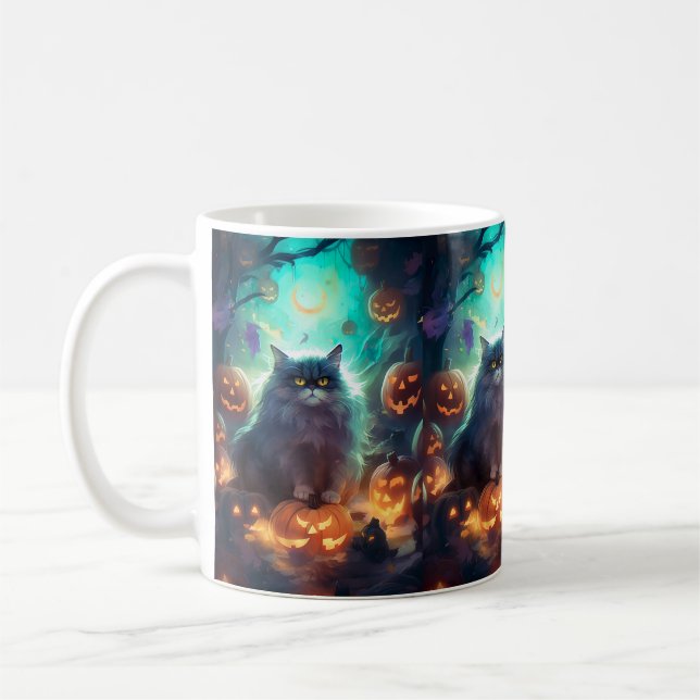 Halloween Sibirienkatze mit Kürbiskugeln Beängstig Kaffeetasse (Links)