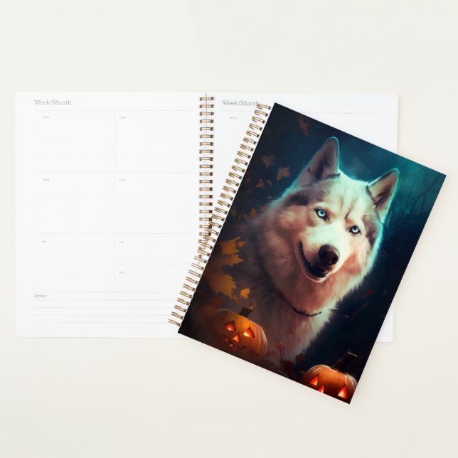 Halloween Sibirischer Husky mit Pumpkins Beängstig Planer (Anzeige)
