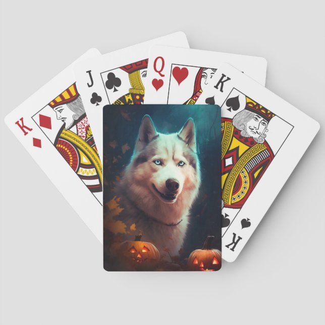 Halloween Sibirischer Husky mit Pumpkins Beängstig Spielkarten (Rückseite)
