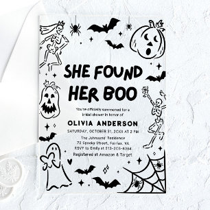 Halloween Sie fand ihren Boo Brautparty Acryleinladungen