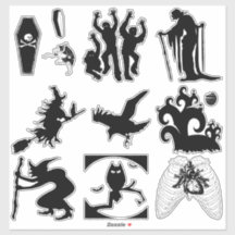 Halloween Silhouette Hexen Coffins Zombies Crow