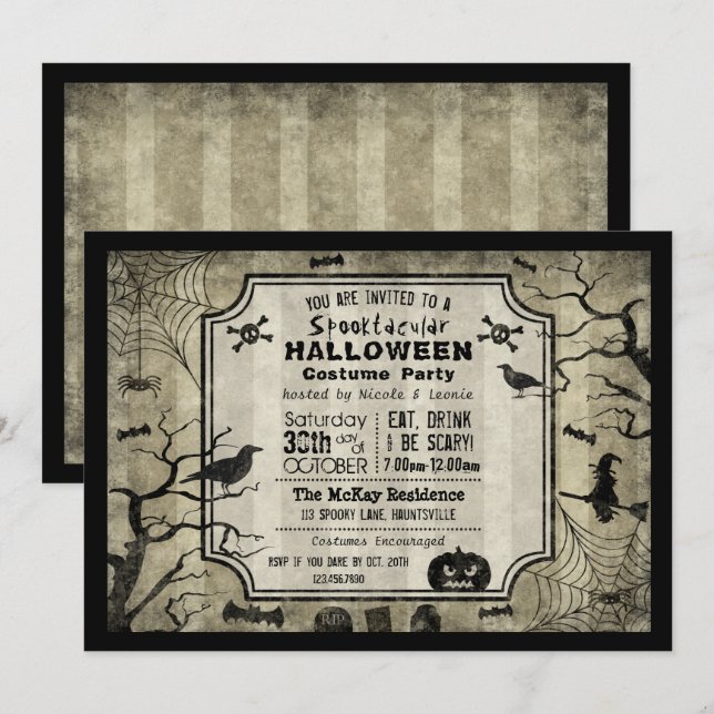 Halloween-Silhouette Kostüme Party Einladung (Vorne/Hinten)