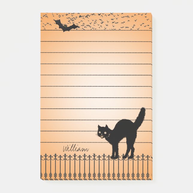 Halloween Silhouetten Schwarze Katze, Fledermäuse Post-it Klebezettel (Vorderseite)