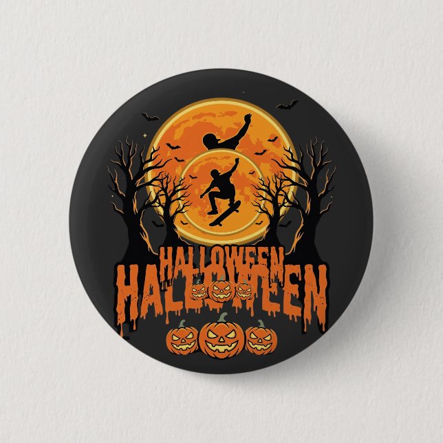 Halloween Skateboard Mond Design Halloween Button (Vorderseite)