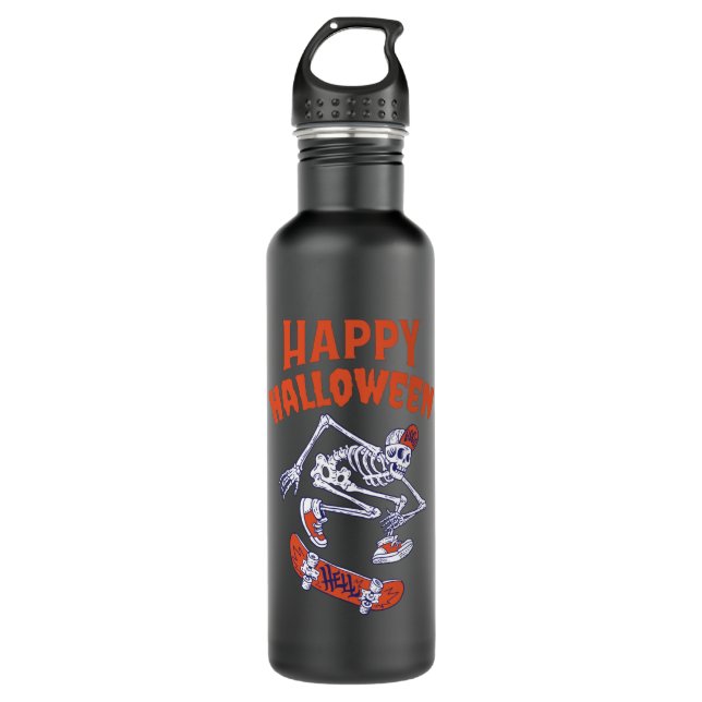 Halloween Skateboard Skelett Edelstahlflasche (Vorderseite)