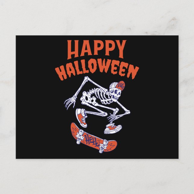 Halloween Skateboard Skelett Postkarte (Vorderseite)