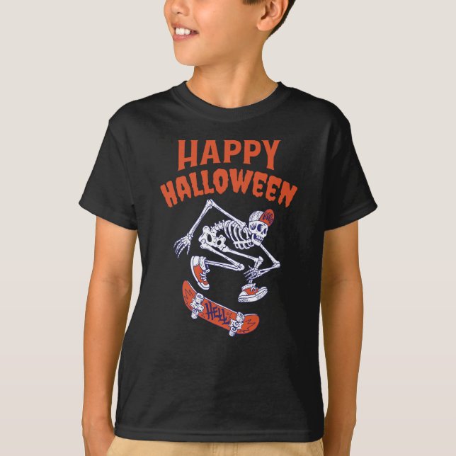 Halloween Skateboard Skelett T-Shirt (Vorderseite)