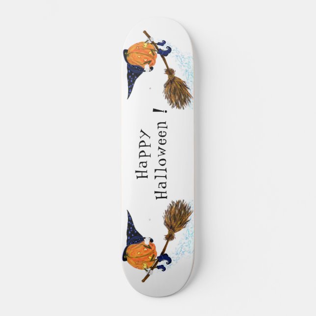 Halloween Skateboard Witch Citrouille Flying Broom (Recto)