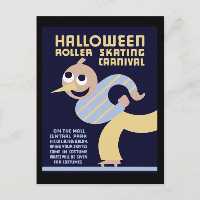 Halloween-Skaten-Karneval Postkarte (Vorderseite)