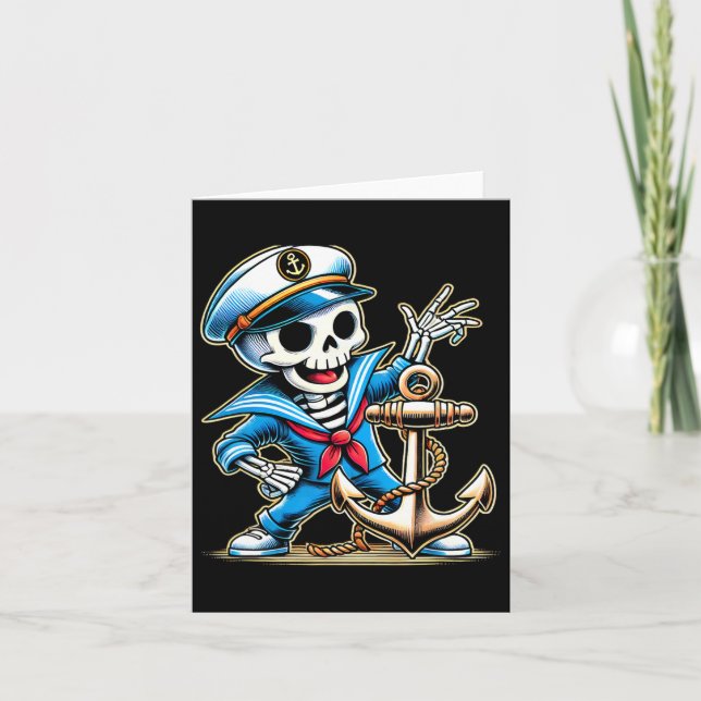 Halloween Skeleton Anchor Sailor Karte (Vorderseite)