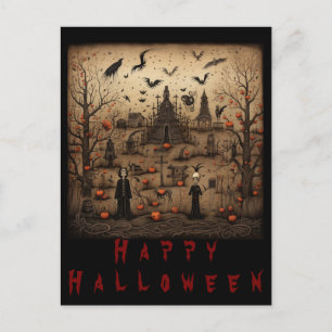 Halloween skeleton art postkarte