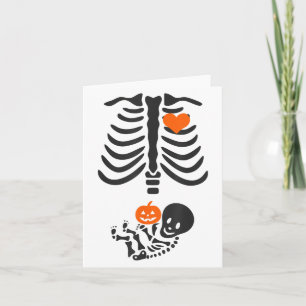 Halloween Skeleton Baby Rib Cage Pregnant Pumpkin Karte