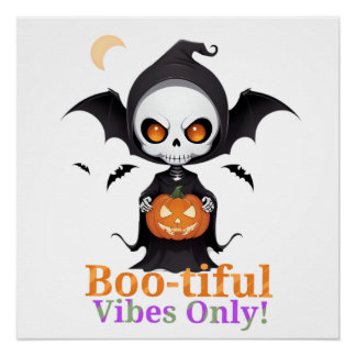 Halloween Skeleton Bat Vibes Poster