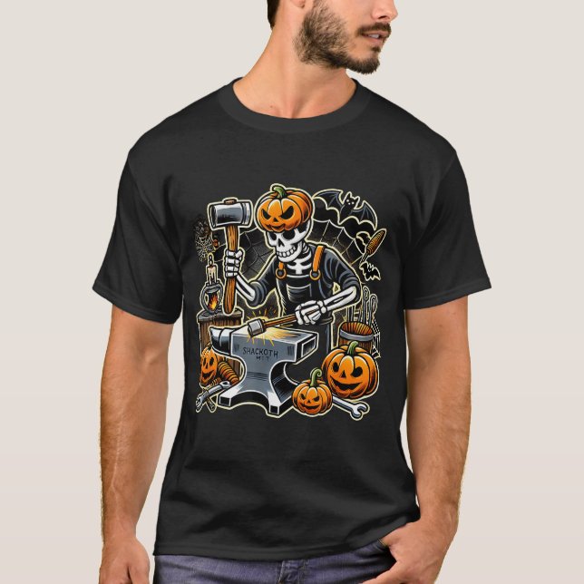 Halloween Skeleton Blacksmith T-Shirt (Vorderseite)