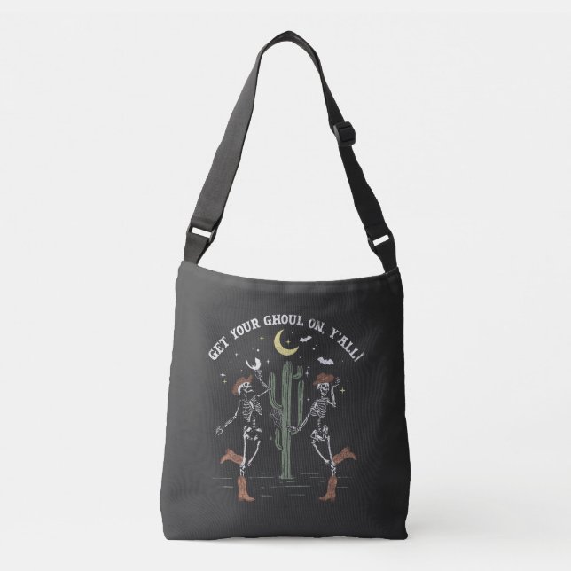 Halloween-Skeleton Boot Scooting Western Tragetaschen Mit Langen Trägern (Vorderseite)