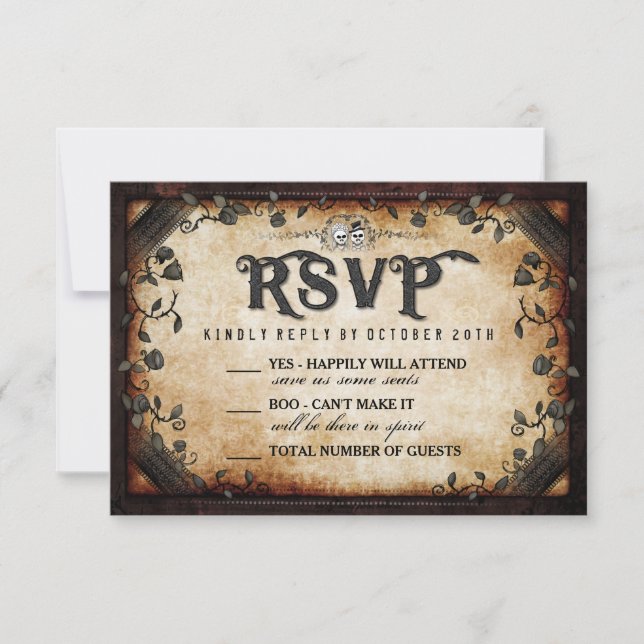 Halloween Skeleton Brown Gothic Wedding RSVP (Vorderseite)