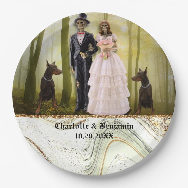 Halloween Skeleton Couple Gothic Wedding Paper Pla Pappteller (Vorderseite)