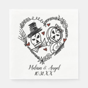 Halloween Skeleton Couples Wreath Illustration Serviette