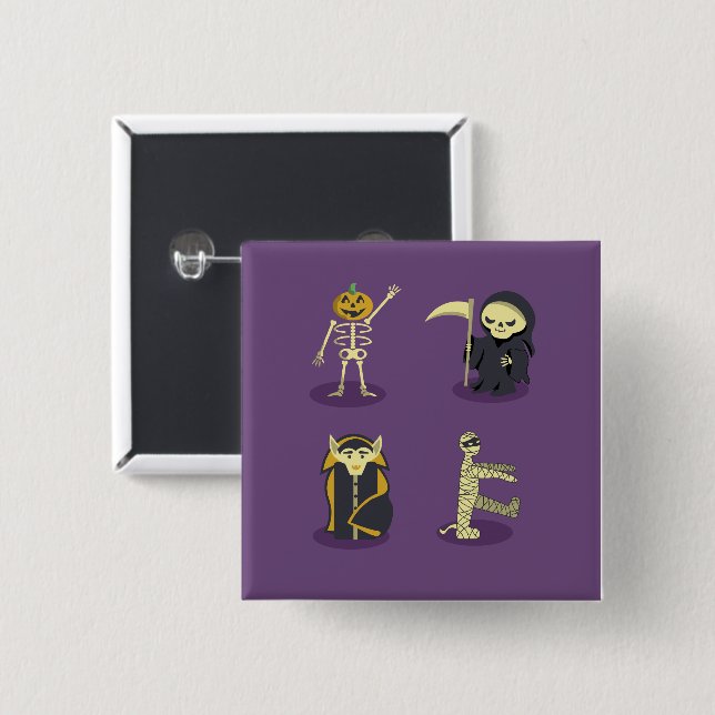 Halloween Skeleton Dracula Mummy Grim Sensenmann Button (Vorne & Hinten)