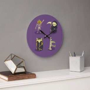 Halloween Skeleton Dracula Mummy Grim Sensenmann Große Wanduhr