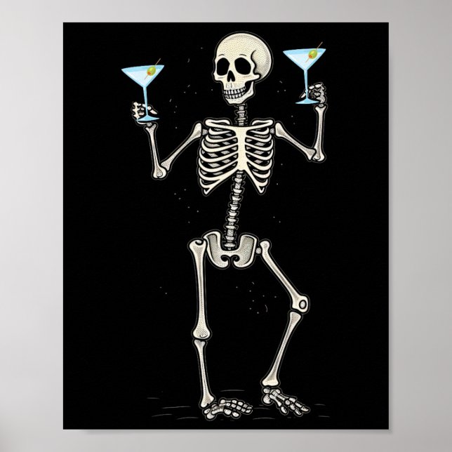 Halloween Skeleton Drink Martini Schwanz Poster (Vorne)