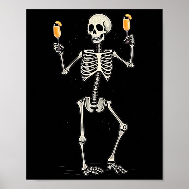 Halloween Skeleton Drink Peach Bellini Schwanz Poster (Vorne)