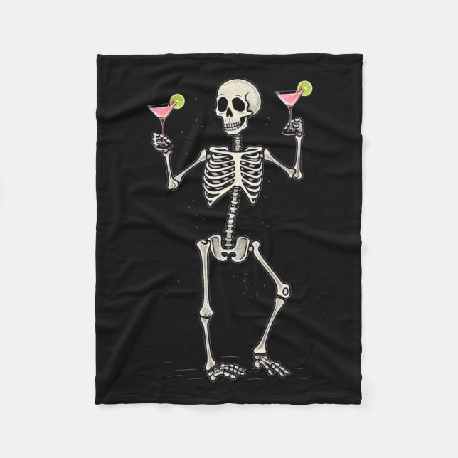 Halloween Skeleton Drinks Kosmopolitischer Schwanz Fleecedecke (Vorderseite)