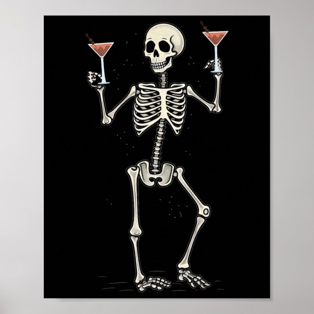 Halloween Skeleton Drinks Manhattan Schwanz Poster (Vorne)