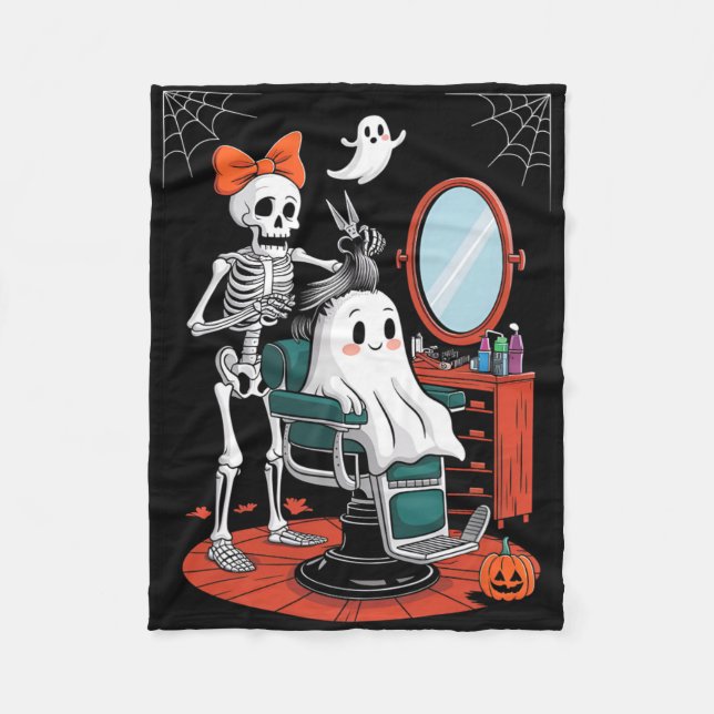 Halloween Skeleton Friseur Frisör Fleecedecke (Vorderseite)