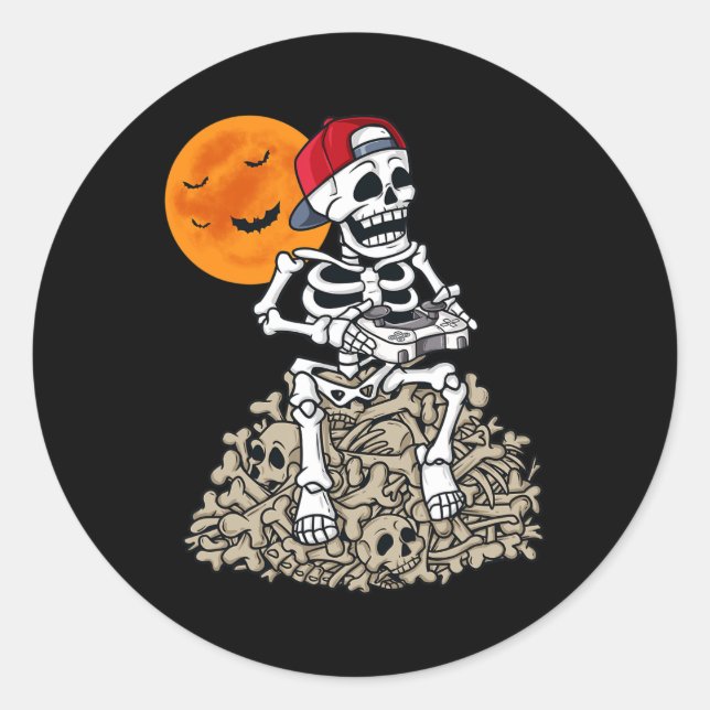 Halloween Skeleton Gamer Boys Kids Teens Gaming 1 Runder Aufkleber (Vorderseite)