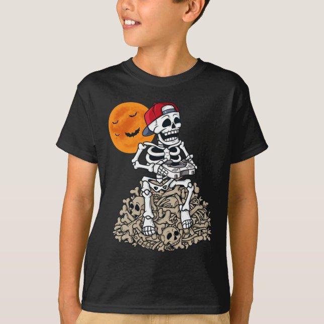 Halloween Skeleton Gamer Boys Kids Teens Gaming 1 T-Shirt (Vorderseite)